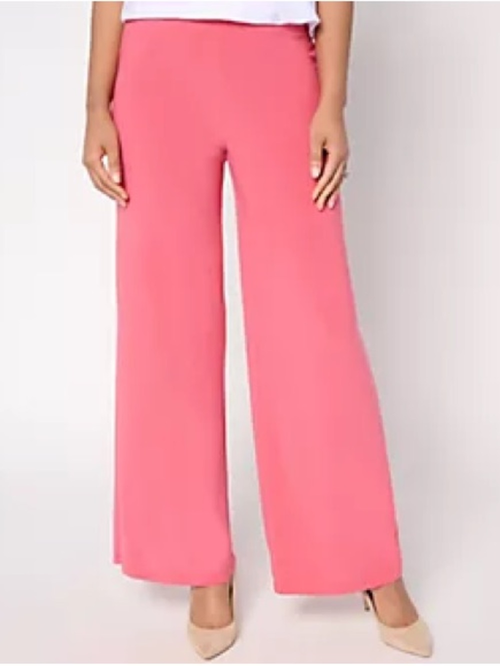 dennis basso Coral Pink Wide-Leg Pull-On Pants